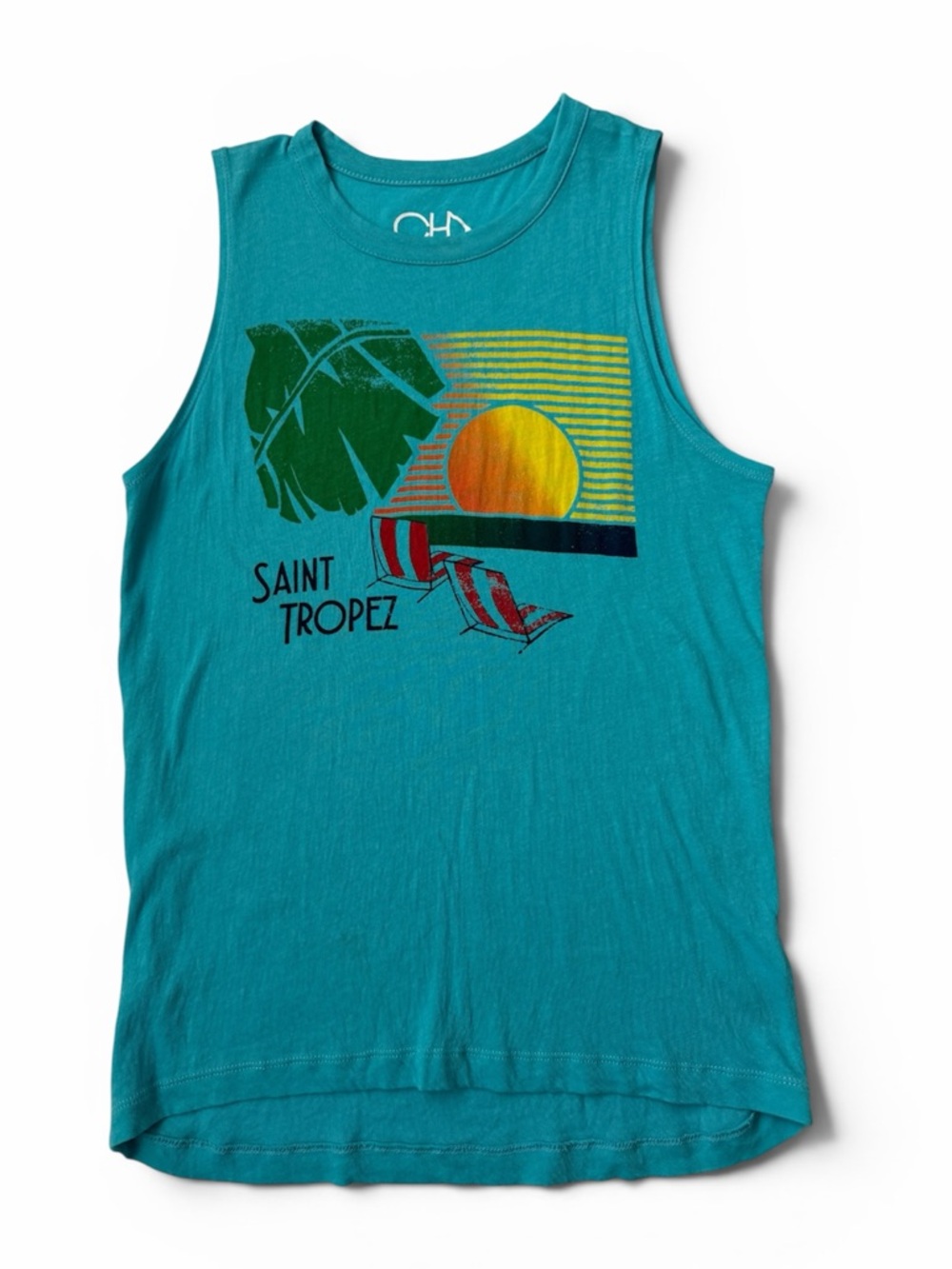 Chaser Turquoise Blye Saint Tropez Graphic Tank Top size small